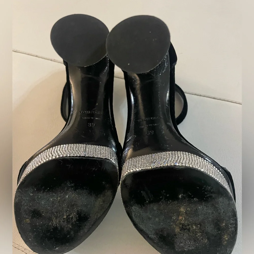TOM FORD Black Velvet Crystal Holiday Platform Sandals 39